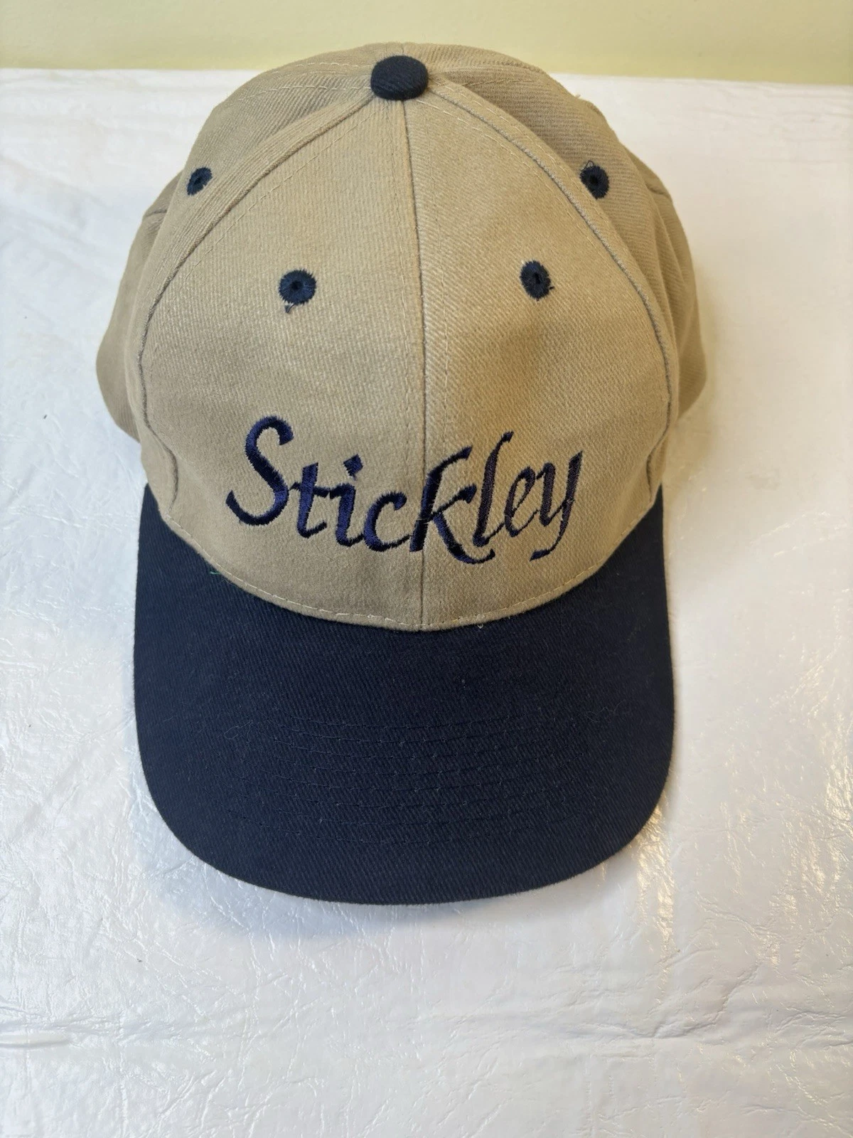 Stickley Spellout Baseball Cap Toppers Adjustable Tan Navy NEW NOS Vintage