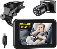 Baby Car Camera USB Plug, 4.3" HD Car Baby Monitor with Camera Night Vision, ...