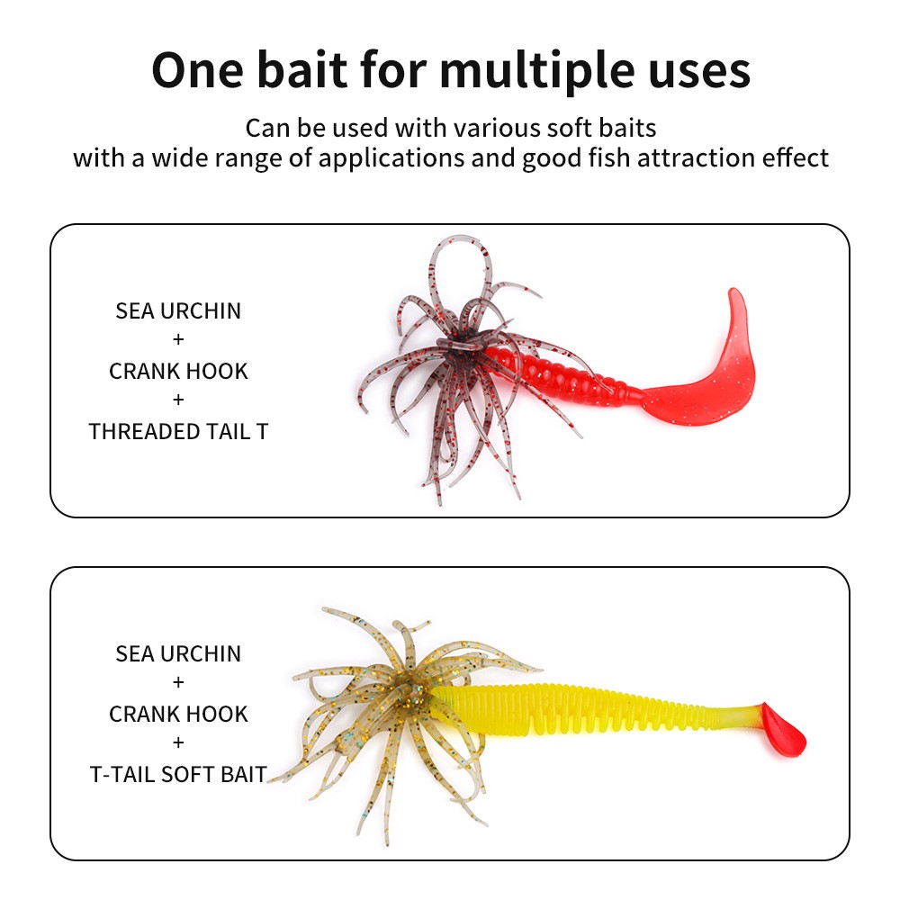 beach fishing soft plastic lures 10pcs Soft Fishing Lures Sea Urchin Shape Lures Topwater Fishing Lure  6cm/1.9g