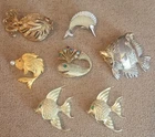 Lot of 7 Fish Marine Brooches Pins Figural Fish Costume Jewelry Vintage