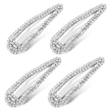 4PCS Rhinestone Hair Clips, Snap Barrettes for Women, Water Drop Crystal Hair