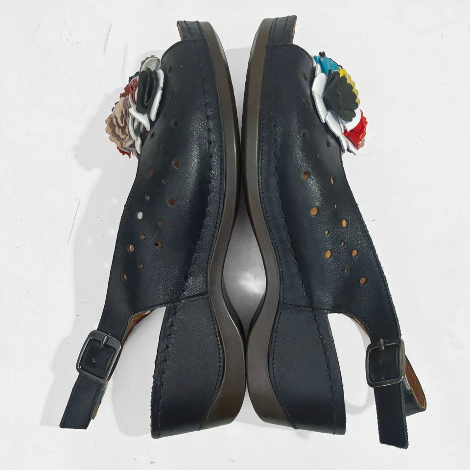 Spring Step Bridalbqt Black Leather Wedge Sandal Womens 6.5 Feminine Floral - Image 4 of 4