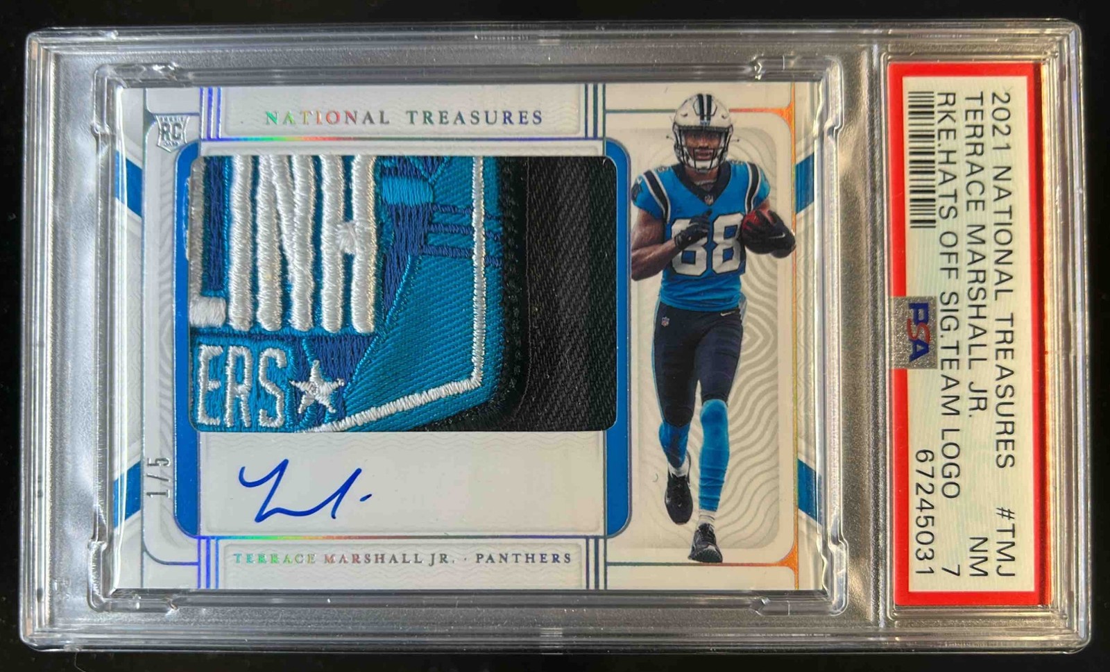 Terrace Marshall Jr. Panini National Treasures Rookie Hats Off Signatures #TMJ Team Logo