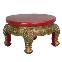 Opiumtisch Rund Beistelltisch Nachttisch Holztisch Thailand Rot 40Cm Ø