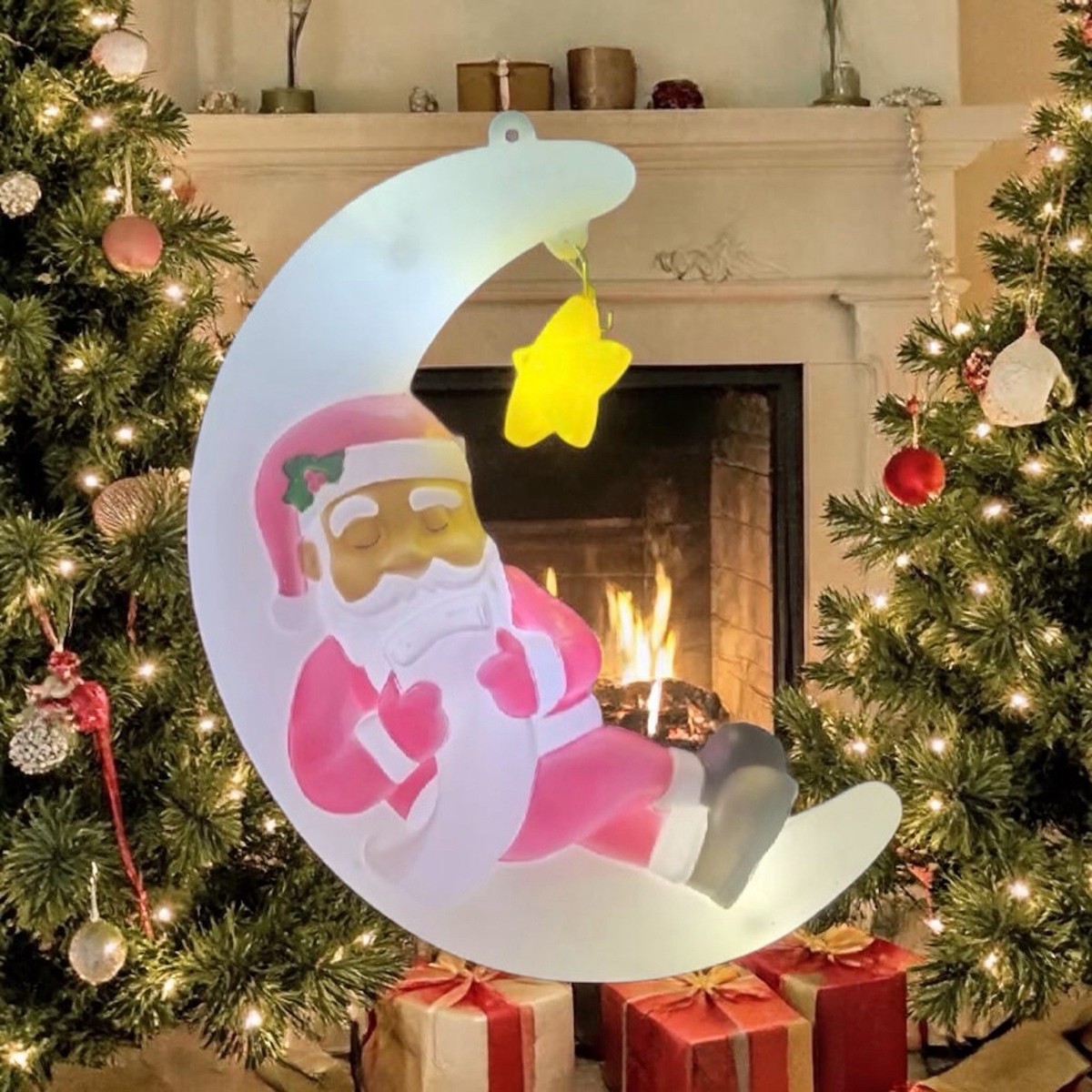 Christmas LED Lighted Blow Mold Outdoor Decor Santa On the Moon