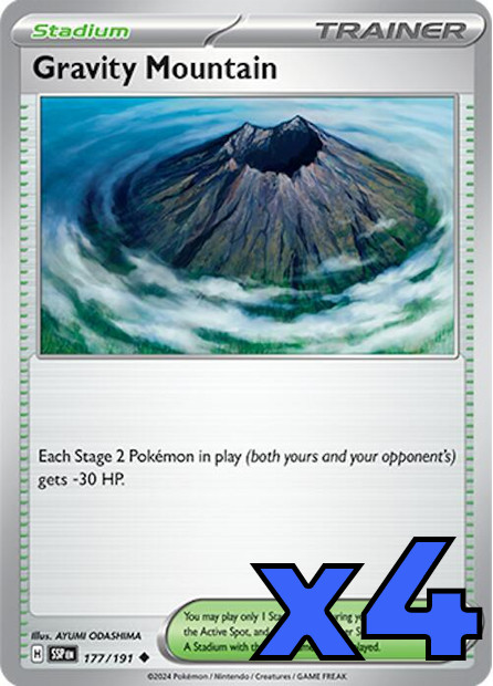 4x Gravity Mountain 177/191 Sv08: Surging Sparks PLAYSET x4 - Pokemon TCG - NM