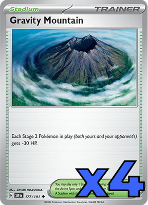 4x Gravity Mountain 177/191 Sv08: Surging Sparks PLAYSET x4 - Pokemon TCG - NM