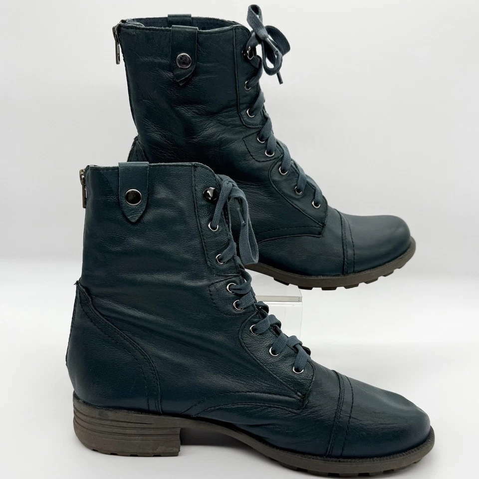 Cobb Hill Teal Leather Combat Style Boots 11M Lace Up Zip Ankle Boot Dent on Toe - Image 2 of 4