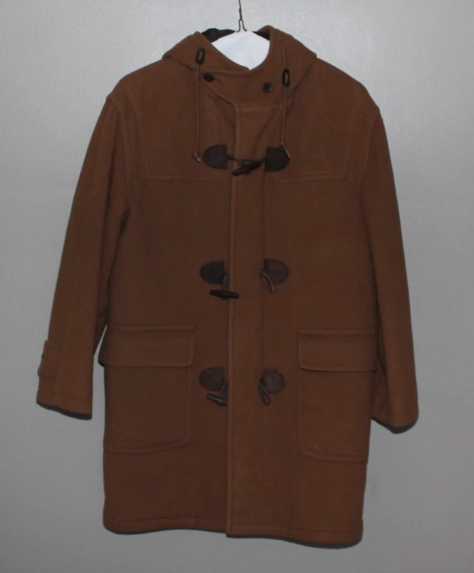 LL Bean British Tan Toggle Coat Mens Small Wool Preppy Ivy League Style Brown - Image 2 of 4