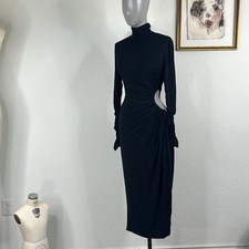 DG High Necked Jersey Calf Length Dress with Side Cut Out and Slit