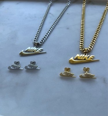 Nike Necklaces & Earrings Bundle-  22'' Chain - Gold & Silver - 4 Items Total