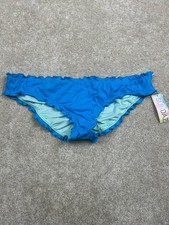 SUNDAZ Women's Blue M Ruffled Ruched Nylon Spandex Bikini Bottom