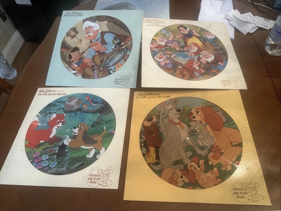 Qty 4 Lady And The Tramp 12” Picture Disc Disney Vinyl LP & Snow White Pinocchio - Image 2 of 4