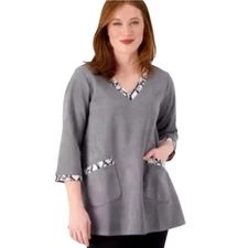 Attitudes by Renee Gray Faux Suede Top w/Faux Snake Trim NWT Size S