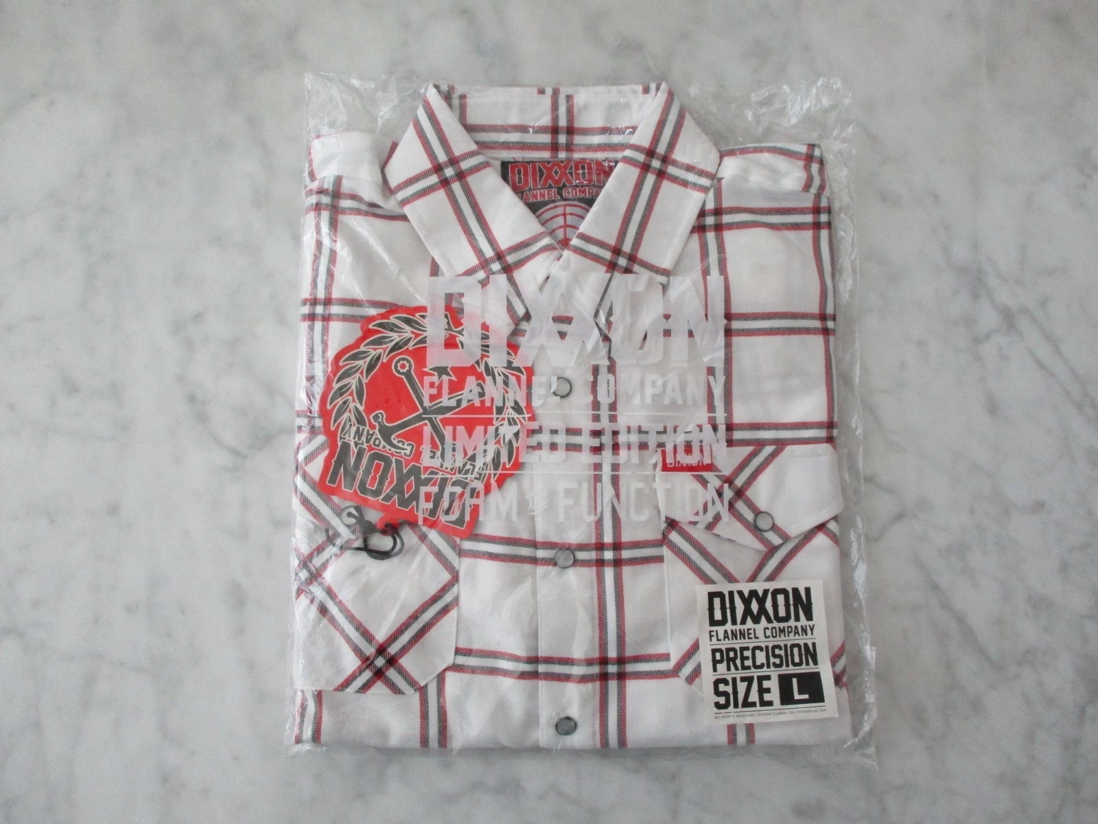 Dixxon Flannel Precision Shirt Men Large White Red Plaid Pearl Snap Western NWT