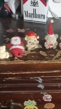 Lot of 5 Miniature Flocked Bear & Santa Christmas Figurines, Plastic, Small