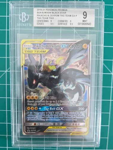 Pokemon Pikachu&Zekrom GX SM168 Tag Team Tin Promo BGS 9 Mint