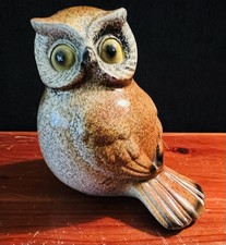 Vintage MCM Ceramic Owl Figurine Art Pottery 3" Brown Big Eyes