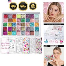 Face Glitter Face Gems, 40 Colors Glitter Gel Palette with 6 Sheets Self Adhe...