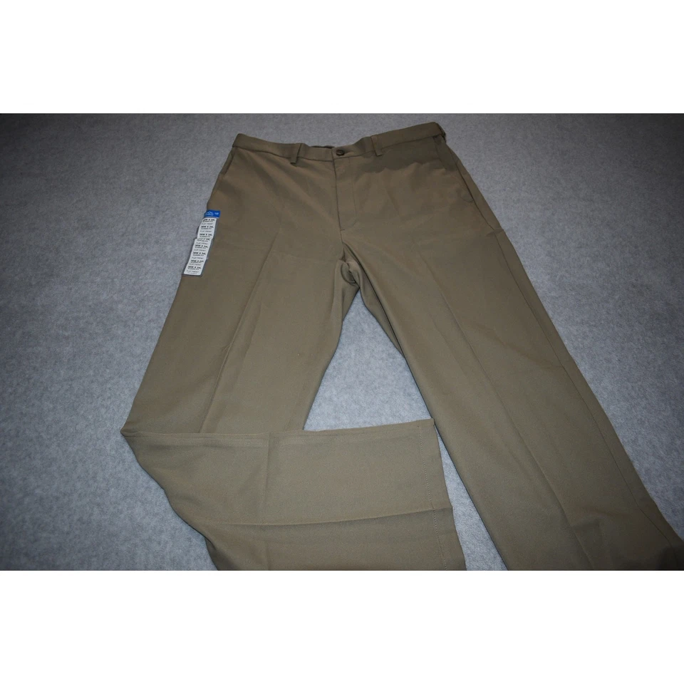 Pantalones de golf Haggar Cool Pro 18 para hombre talla 36 x 34 tostados planos rectos poli NUEVO Foto 2 de 4