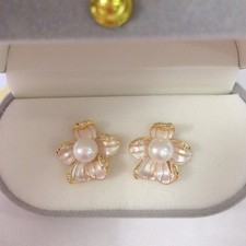 Flower Freshwater Pearl Earrings 18K Gold Plated 925 Silver Needle Women Jewelry