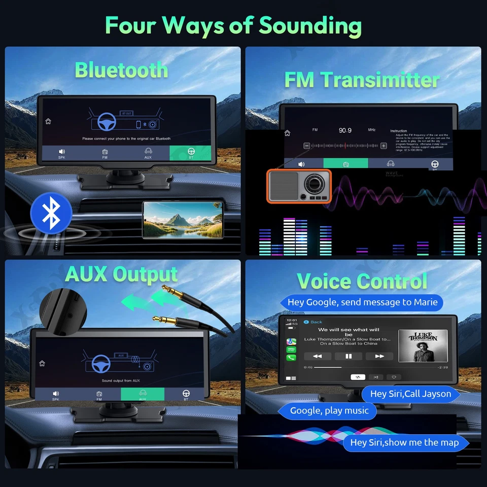 DashCam 10" Touch Portable Car Stereo Radio Apple Carplay Android Auto Bluetooth - Image 4 of 4