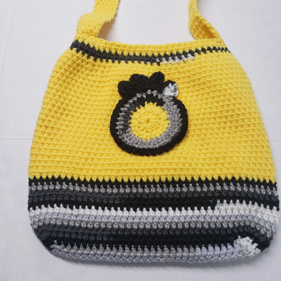 Bandolera de ganchillo hecha a mano bolso amarillo grande bolso festival arte para usar Foto 3 de 4