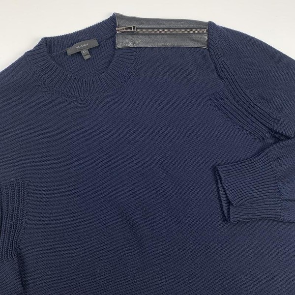 Men Belstaff Sweater Navy Leather 40 /L / 48