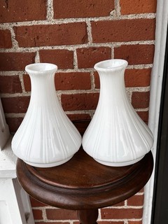 Pair Ribbed Milk Glass Angle Lamp Shades 5 1/2 in Shade holder