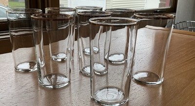 Set Of 10 Vintage Gold Band Juice Glasses MCM Sparkling Clean Unbranded