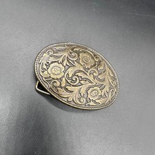 Vintage Floral Belt Buckle Western Oval Engraved Flowers Festival Womens Retro