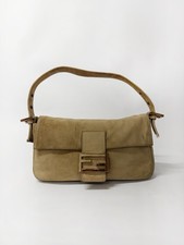 Fendi baguette Bag Beige Suede With Cream Enamel And Rose Gold HW