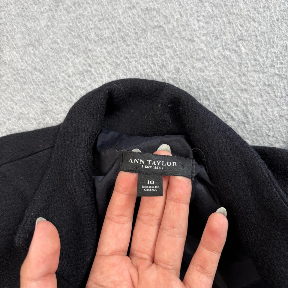 Blazer de lana Ann Taylor para mujer 10 negro doble pecho caprichoso gótico academia Foto 3 de 4