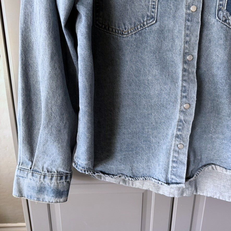 Pixie Market Denim Button Down Long Sleeve Distre… - image 5