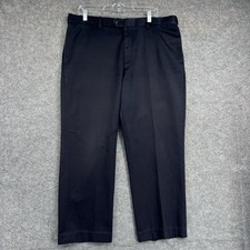 Perry Ellis Portfolio Pants Mens 36x29 Black Dress Trousers Cotton Flat Front
