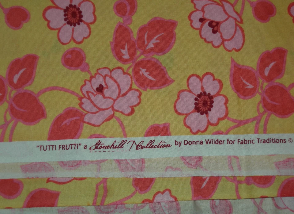 Amarillo Rosa Salmón Algodón Material Tela Stonehill Tradiciones 2 Yardas 16"  Foto 2 de 3