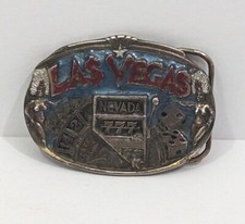Vintage Las Vegas Nevada Gambling Belt Buckle Travel Advertising 1984 Broken