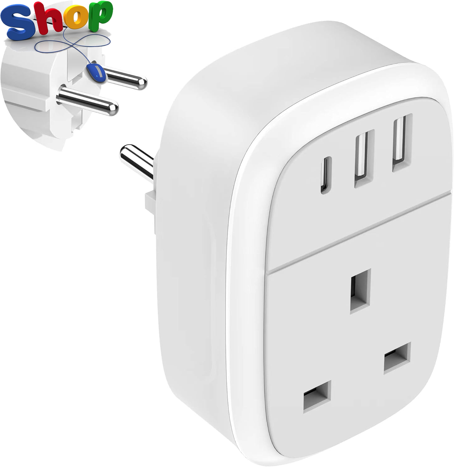 European Plug Adapter, UK to EU Euro Europe Schuko 32W USB C Fast Travel Charger