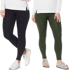 HUE 2Pc Fleece Lined Leggings BLACK OLIVE L/XL NEW 358 