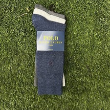 Polo Ralph Lauren 3 Pack Soft Touch Dress Socks Blue Gray Sz 10-13 New Pony