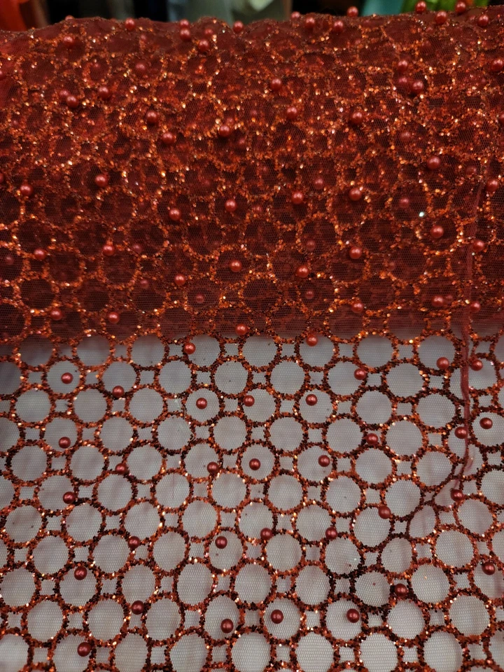 Tela vendida por yarda borgoña con cuentas encaje brillo perlas brillantes en malla graduación Foto 3 de 4