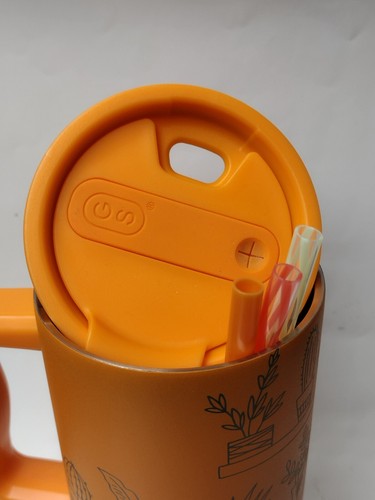40 oz Plant Lover Tumbler with Handle and Straw Lid-ORANGE + 3x New Straws - Picture 6 of 9