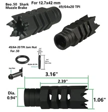 All Steel Shark 49/64''x20 TPI Tanker Muzzle Brake Compensator 12.7X42 MM Beo 50