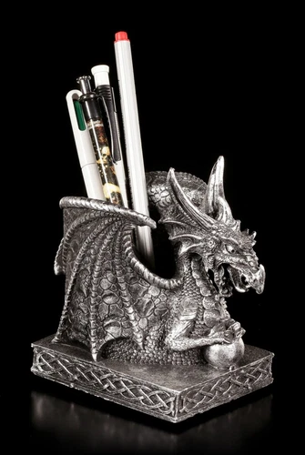 Dragon Coupe Crayon - Ferrum Argent - Fantaisie Gothique Porte Stylos Déco