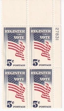 STAMP US SCOTT 1249 "Register Vote" 5 CENT 1964 MNH PB OF 4 UR - B