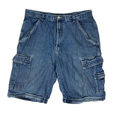 Vtg Y2K Baggy Jean Shorts Denim Skater Streetwear Distressed Sz 38x30