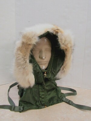 USN Extreme Cold Weather Shore Hood A1 Real Fur Vietnam Era 1968 Size Medium NOS