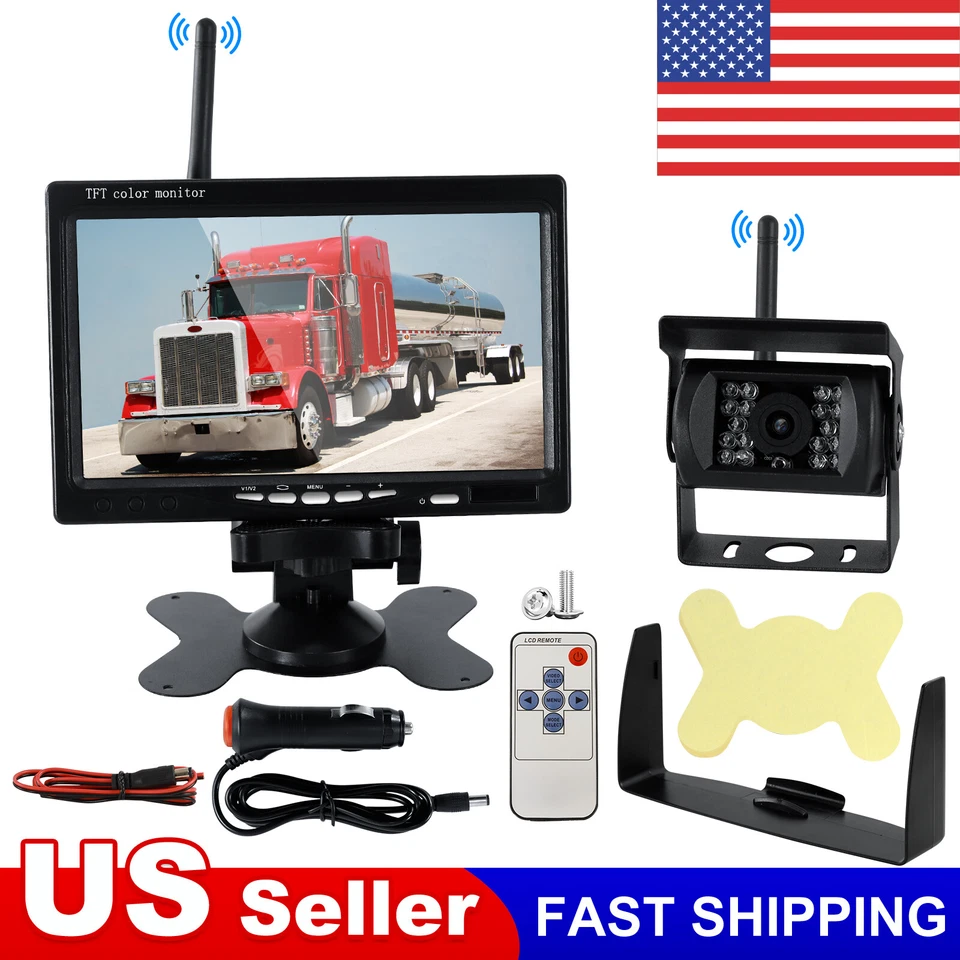 1080P Wireless RV Backup Camera Side View 7" DVR Split Monitor for Truck Trailer - Image 4 of 4