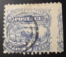 US Scott 114 3c Pictorial -Unique Miss Cut Jumbo With Great Light Fancy Cancel!