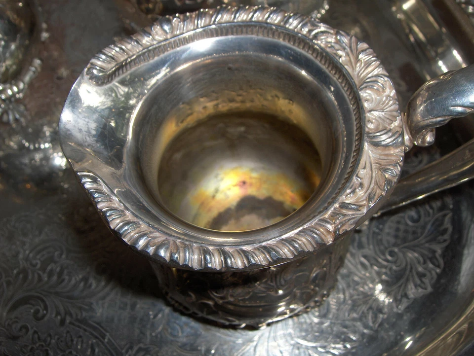 Vintage Amston Fine Silver Plate 7 Pc Coffee Tea Service 2045 Raised Design RARE - Imagem 4 de 4